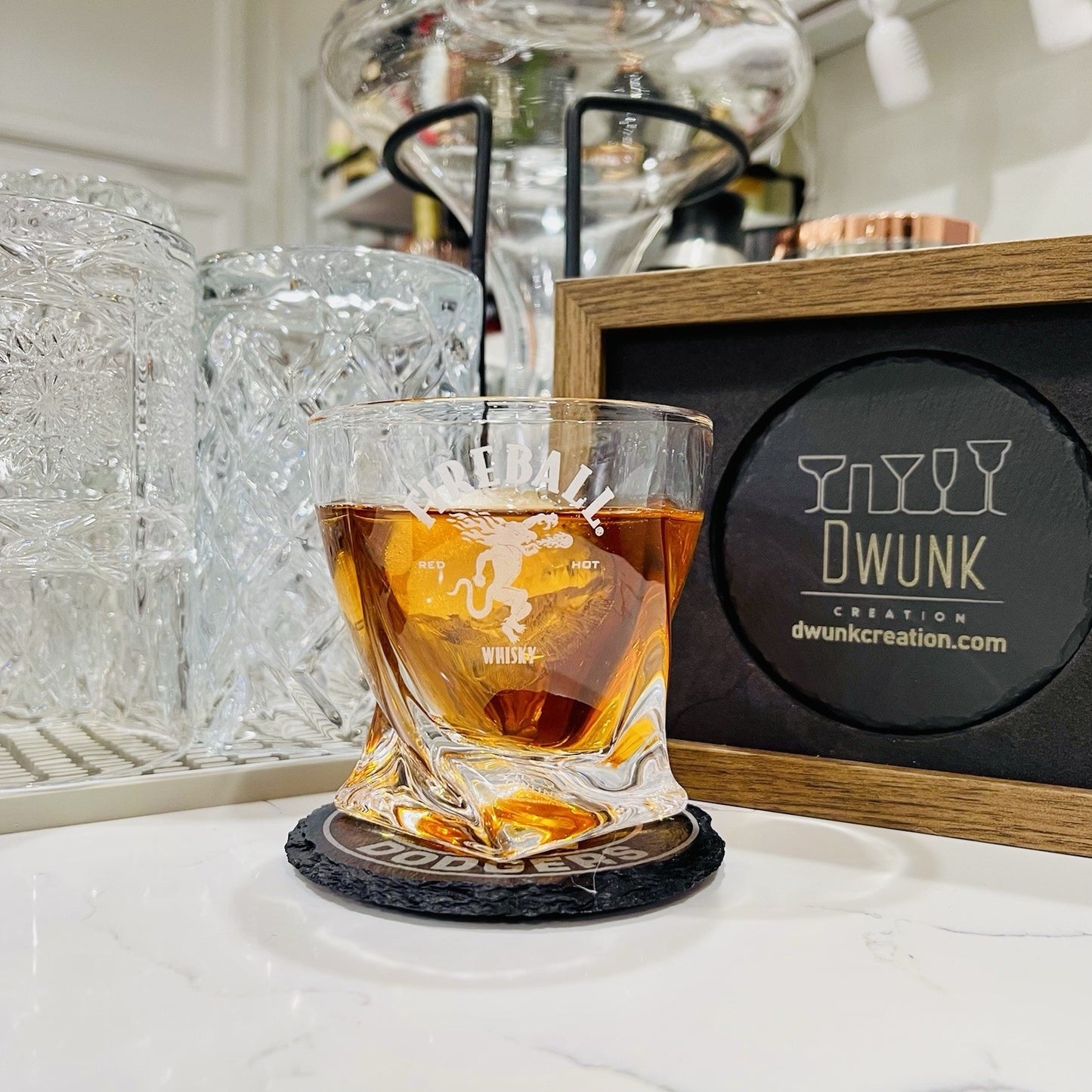 Custom Engraved Fireball Twisted Whiskey Glass – 10 oz Rocks Glass New