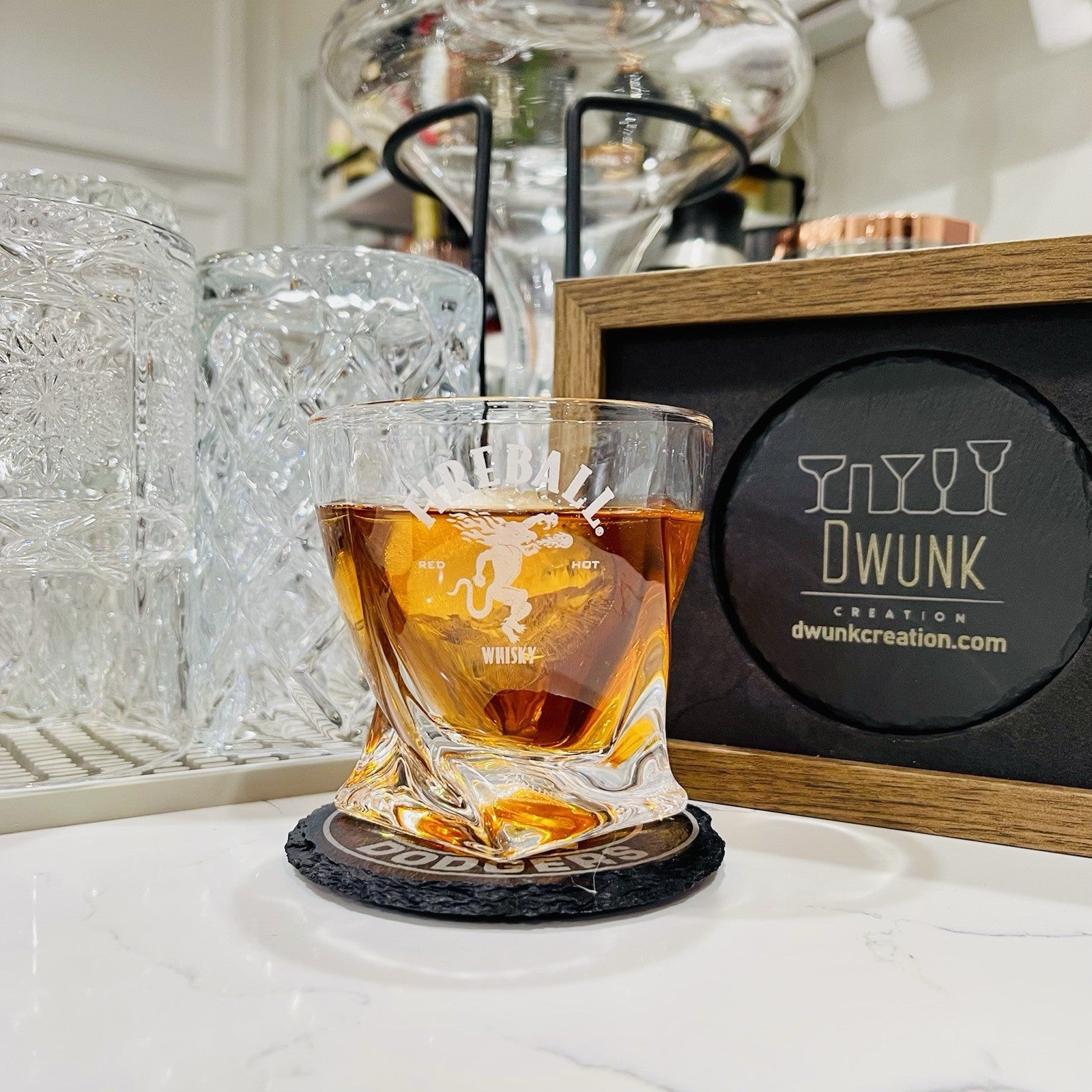 Custom Engraved Fireball Twisted Whiskey Glass – 10 oz Rocks Glass New