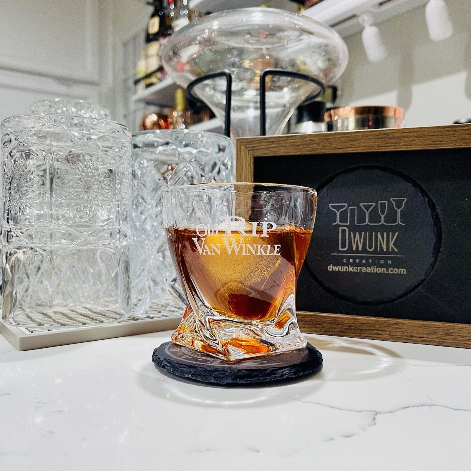 Custom Engraved Old Rip Van Winkle Whiskey Glass – 10 oz Twisted Rocks Glass