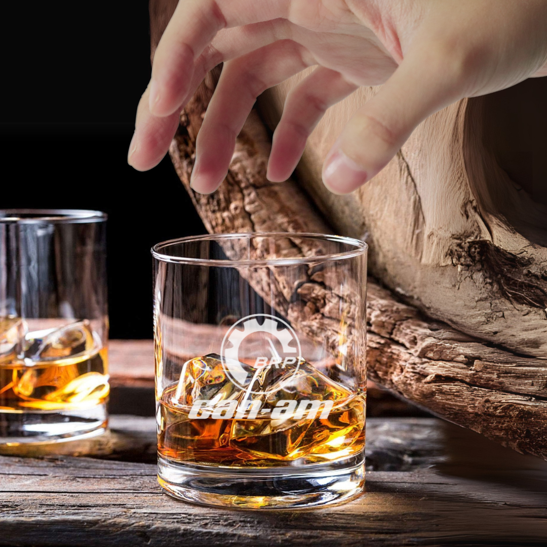 Custom Engraved Can-Am BRP Style Whiskey Glass – 7 oz Small Rocks Glass