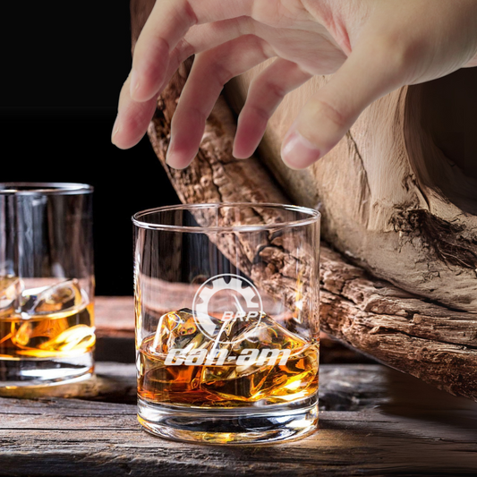 Custom Engraved Can-Am BRP Style Whiskey Glass – 7 oz Small Rocks Glass