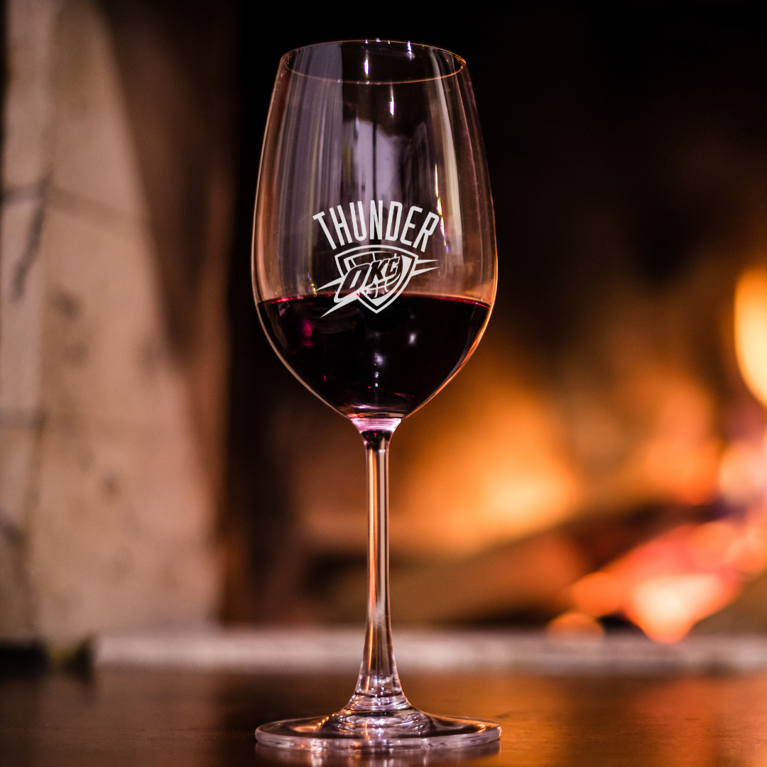 Custom Engraved Oklahoma City Thunder Wine Glass – 12 oz Stemmed Wine Glass
