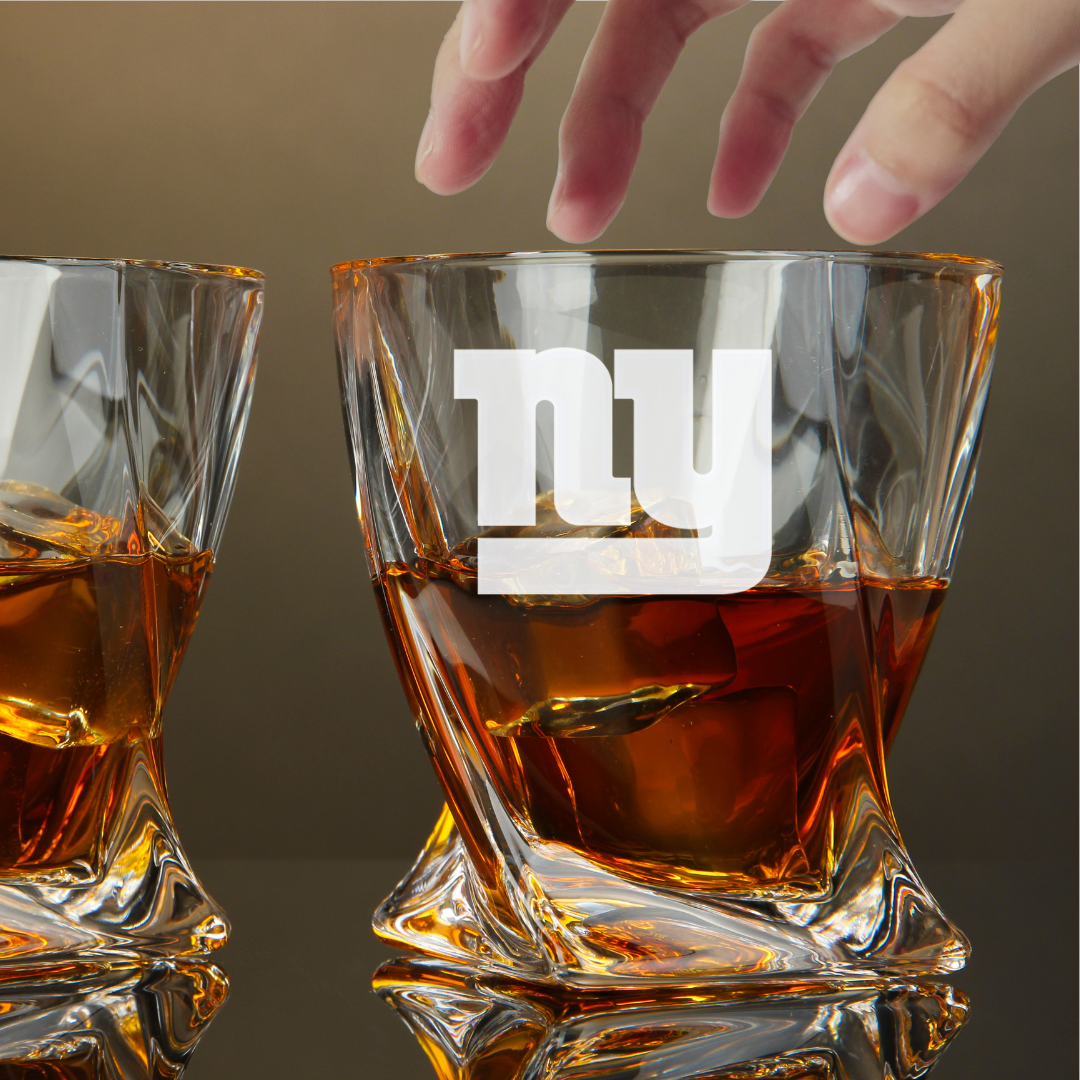 Custom Engraved New York Giants Whiskey Glass – 10 oz Twisted Rocks Glass