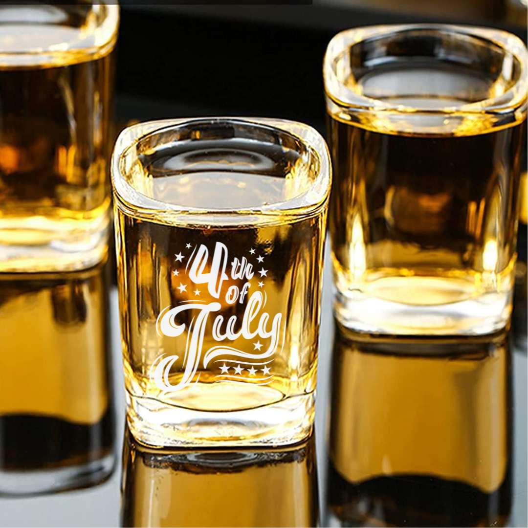 Independence Day  4th of July Shot Glass – 2.2 oz Engraved Square Shot Glass
