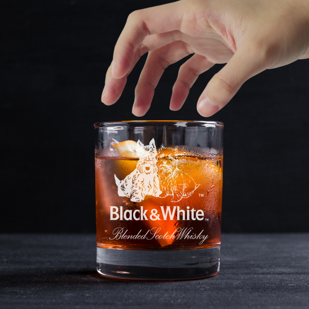 Custom Engraved Black & White Whiskey Glass – 11 oz Standard Rocks Glass