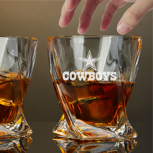 Custom Engraved Dallas Cowboys Whiskey Glass – 10 oz Twisted Rocks Glass