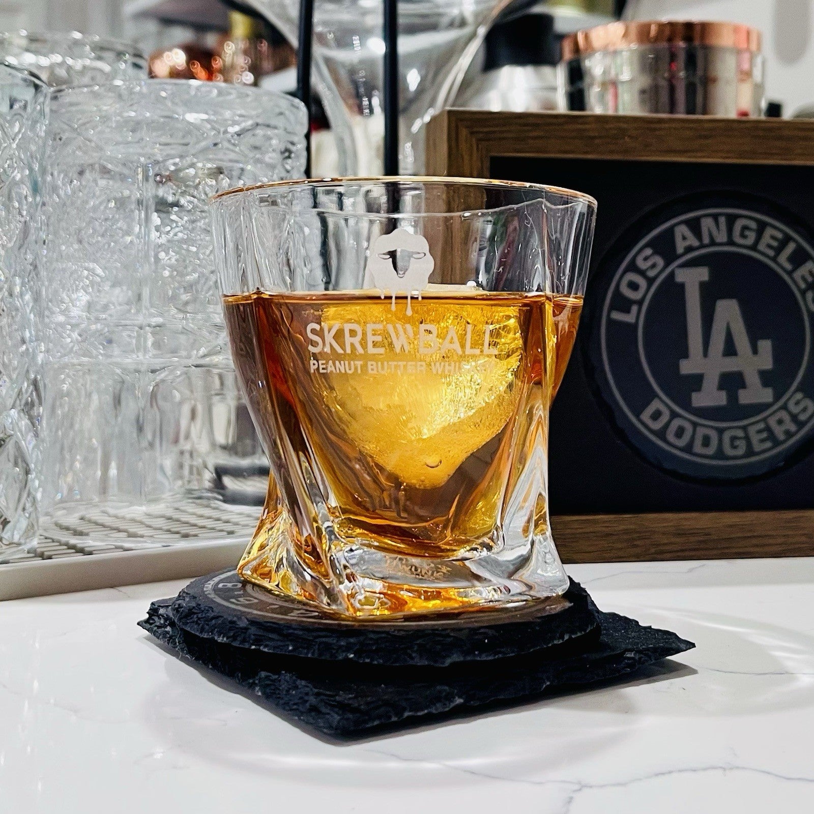 Custom Engraved Skrewball Whiskey Glass – 10 oz Twisted Rocks Glass