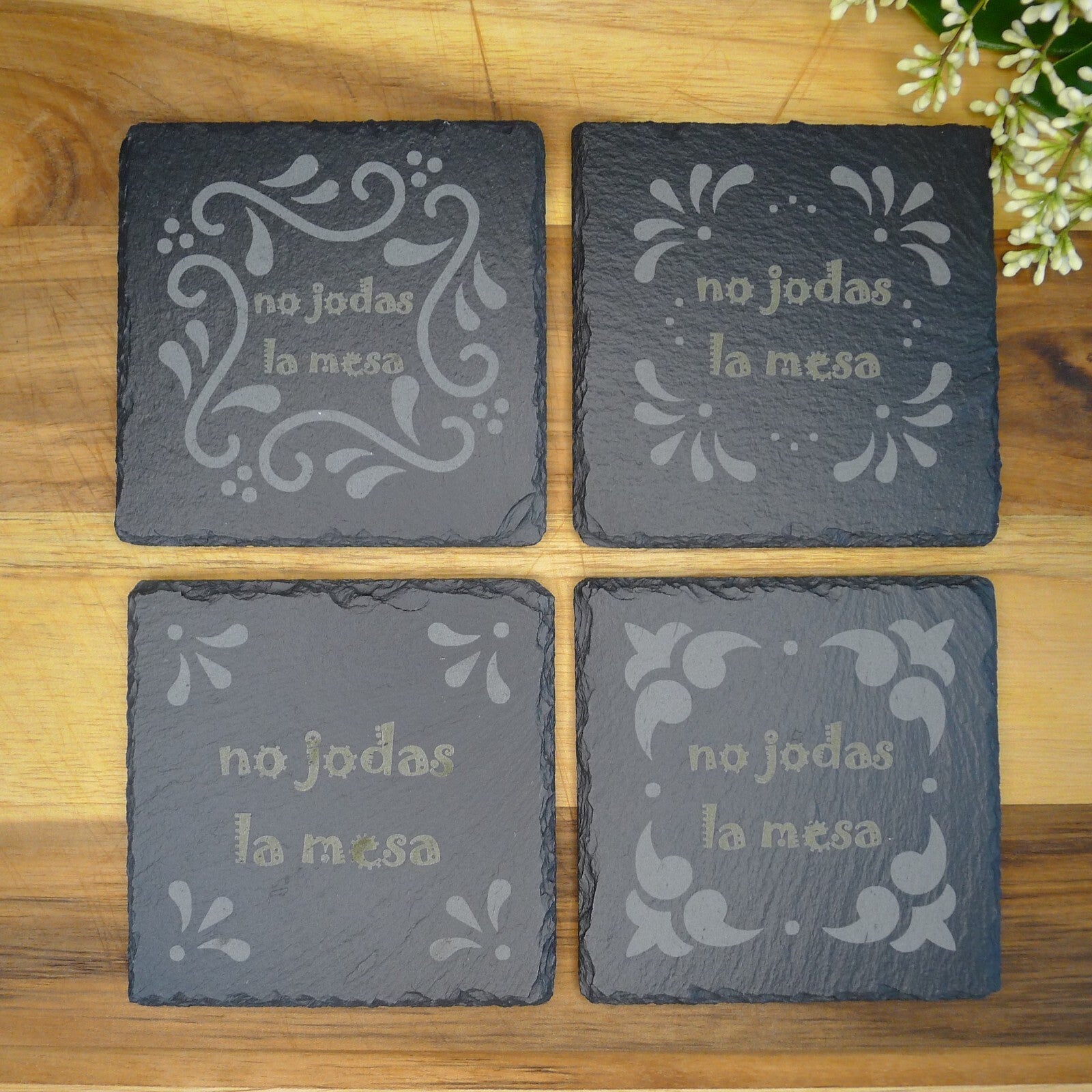 No Jodas La Mesa  juego de posavasos de pizarra Square Slate Coaster 4 pcs Set
