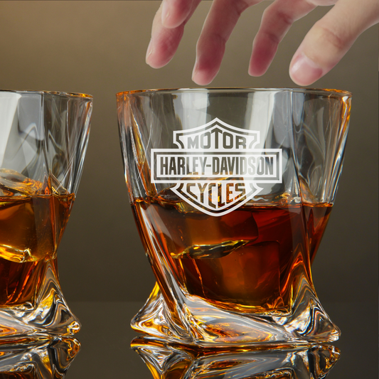 Custom Engraved Harley-Davidson Whiskey Glass – 10 oz Twisted Rocks Glass