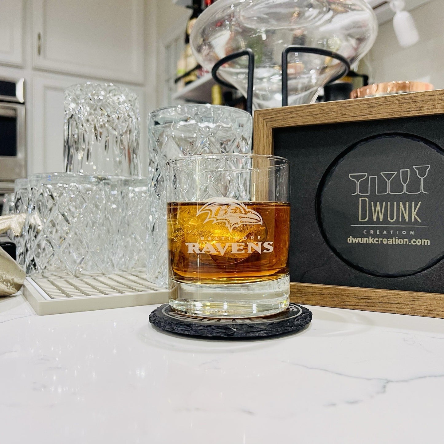 Custom Engraved Baltimore Ravens Whiskey Glass – 11 oz Rocks Glass