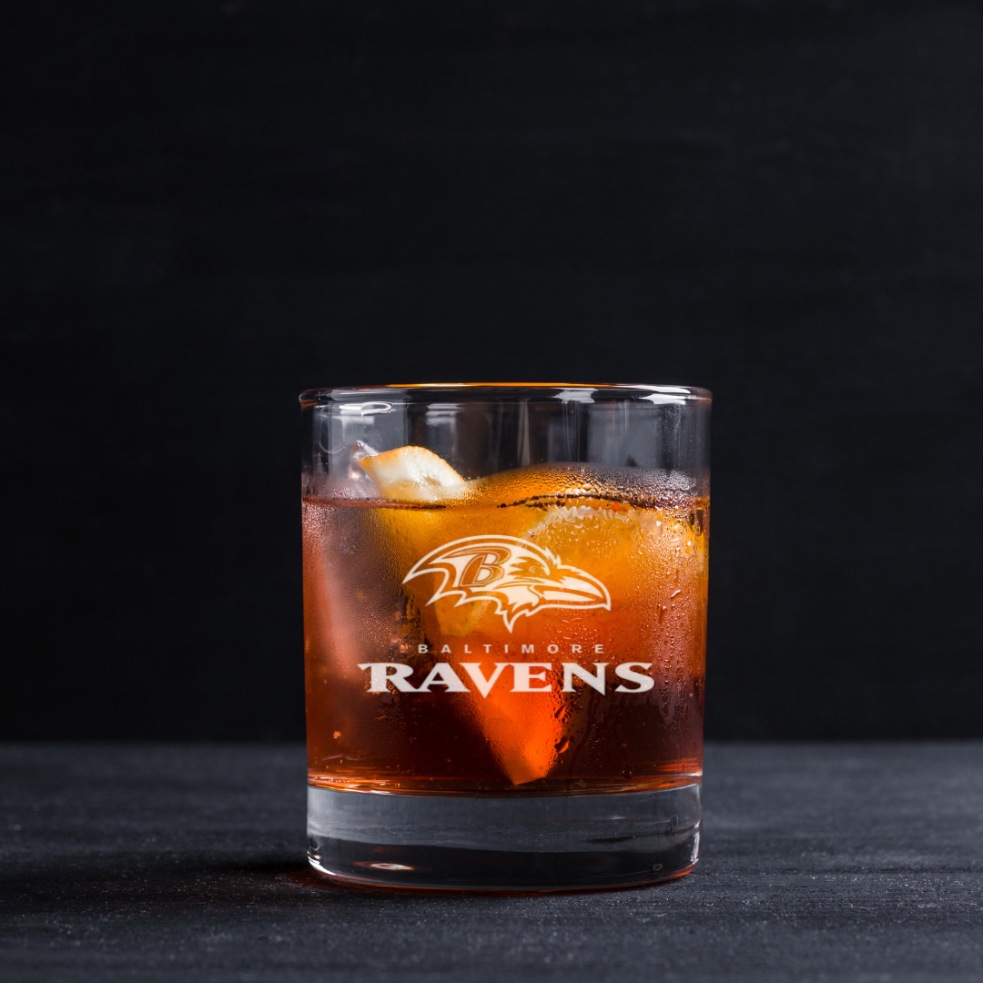 Custom Engraved Baltimore Ravens Whiskey Glass – 11 oz Standard Rocks Glass