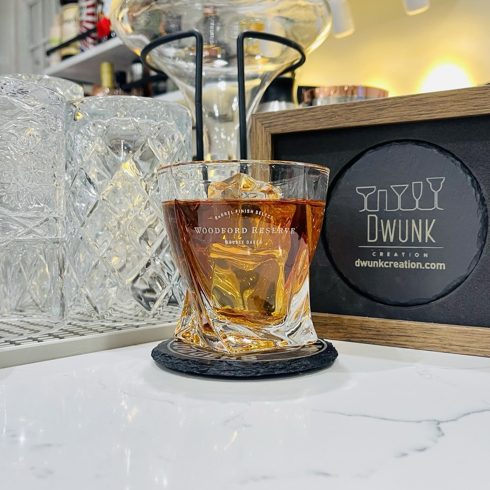 Custom Engraved Woodford Reserve Double Oaked Whiskey Glass – 10 oz Twisted Rock