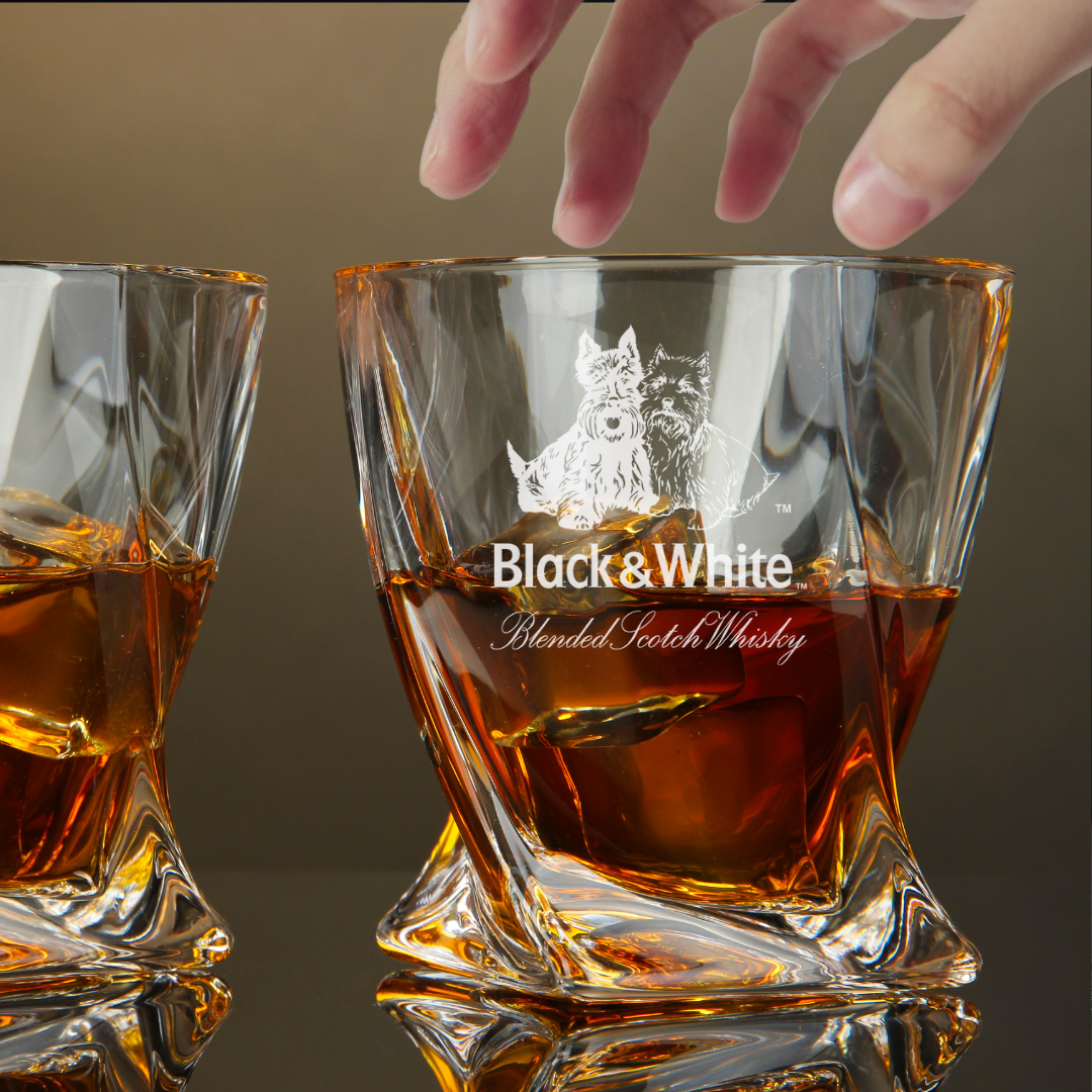Custom Engraved Black & White Whiskey Glass – 10 oz Twisted Rocks Glass