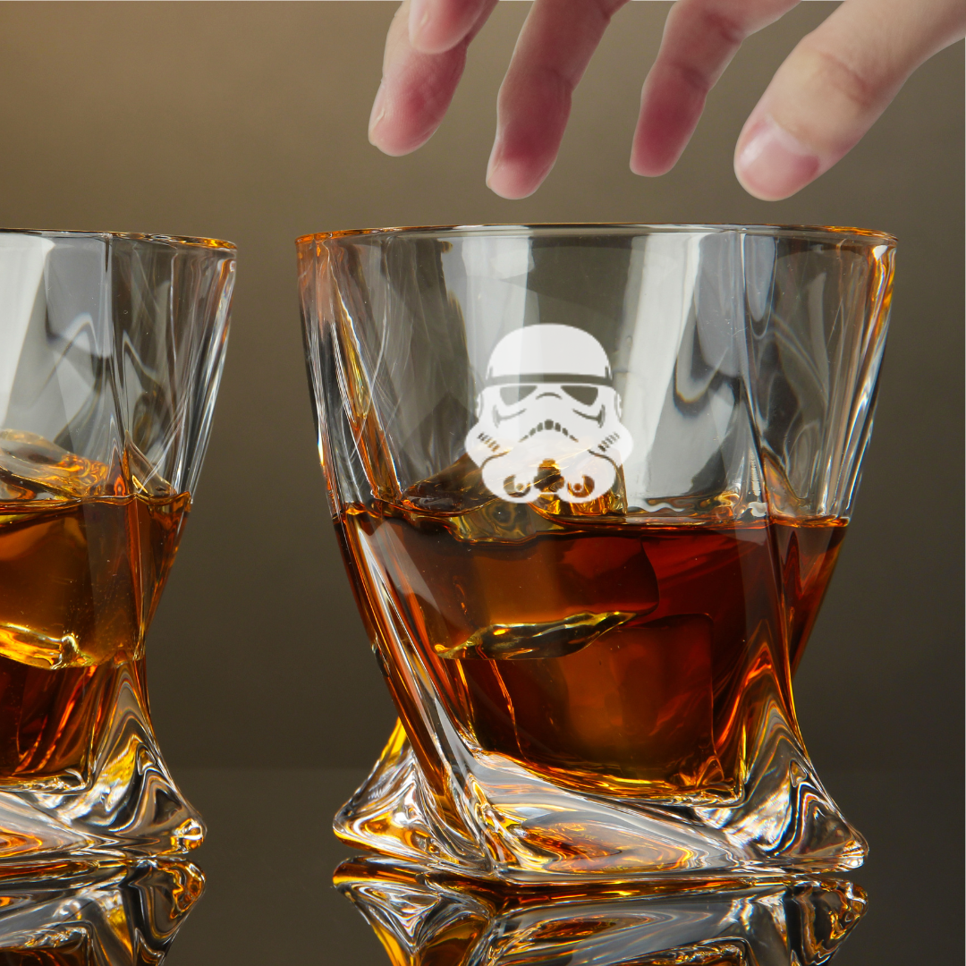 Custom Engraved Stormtrooper Helmet Whiskey Glass – 10 oz Twisted Rocks Glass