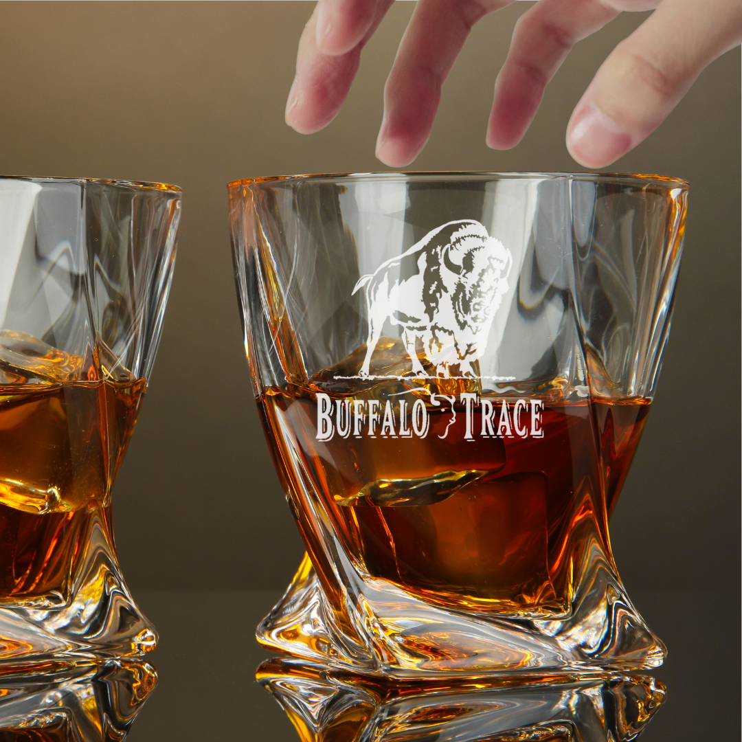 Custom Engraved Buffalo Trace Whiskey Glass – 10 oz Twisted Rocks Glass New