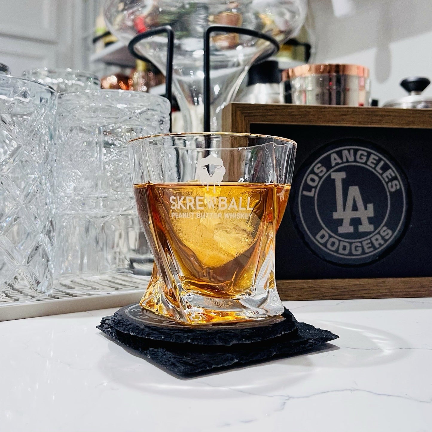 Custom Engraved Skrewball Whiskey Glass – 10 oz Twisted Rocks Glass