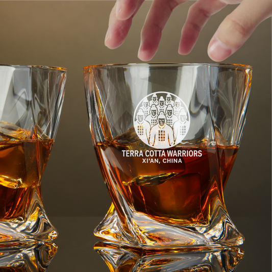 Custom Engraved Terra Cotta Warriors Xian China Whiskey Glass – 10 oz Twisted