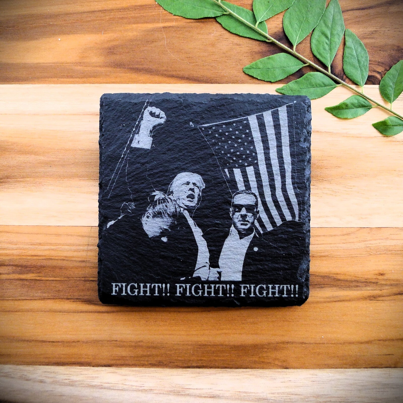 Trump Trump 2024 FIGHT FIGHT FIGHT Slate Coaster Patriotic Home Decor MAGA 