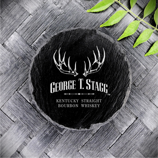 Brand New Handcrafted Laser Engraved George T. Stagg Round Slate Coaster