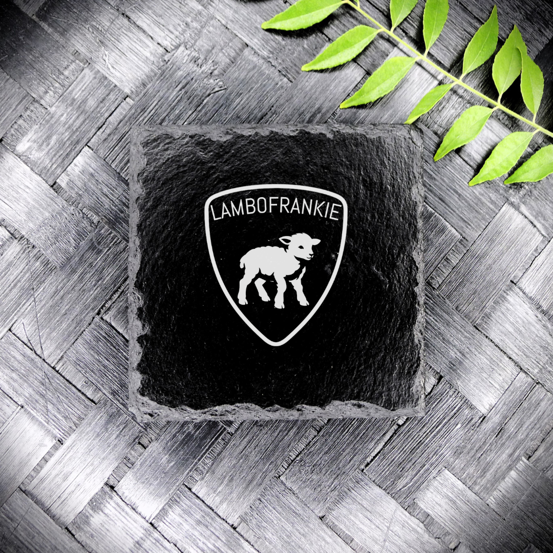 LAMBOYOURNAME Slate Coaster Personalized Handcrafted Laser Engraved Square