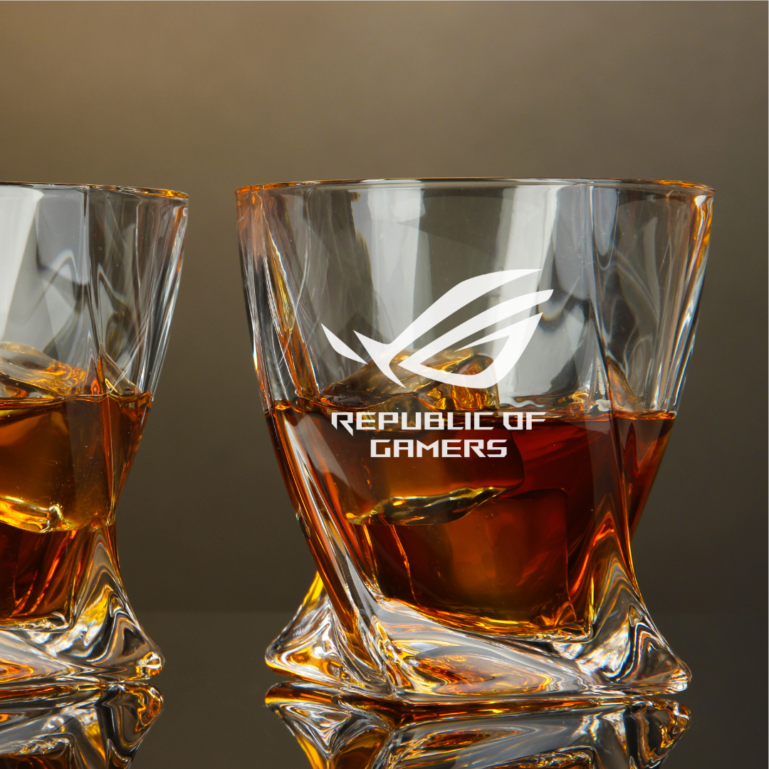Custom Engraved ROG Gamer Whiskey Glass – 10 oz Twisted Glass