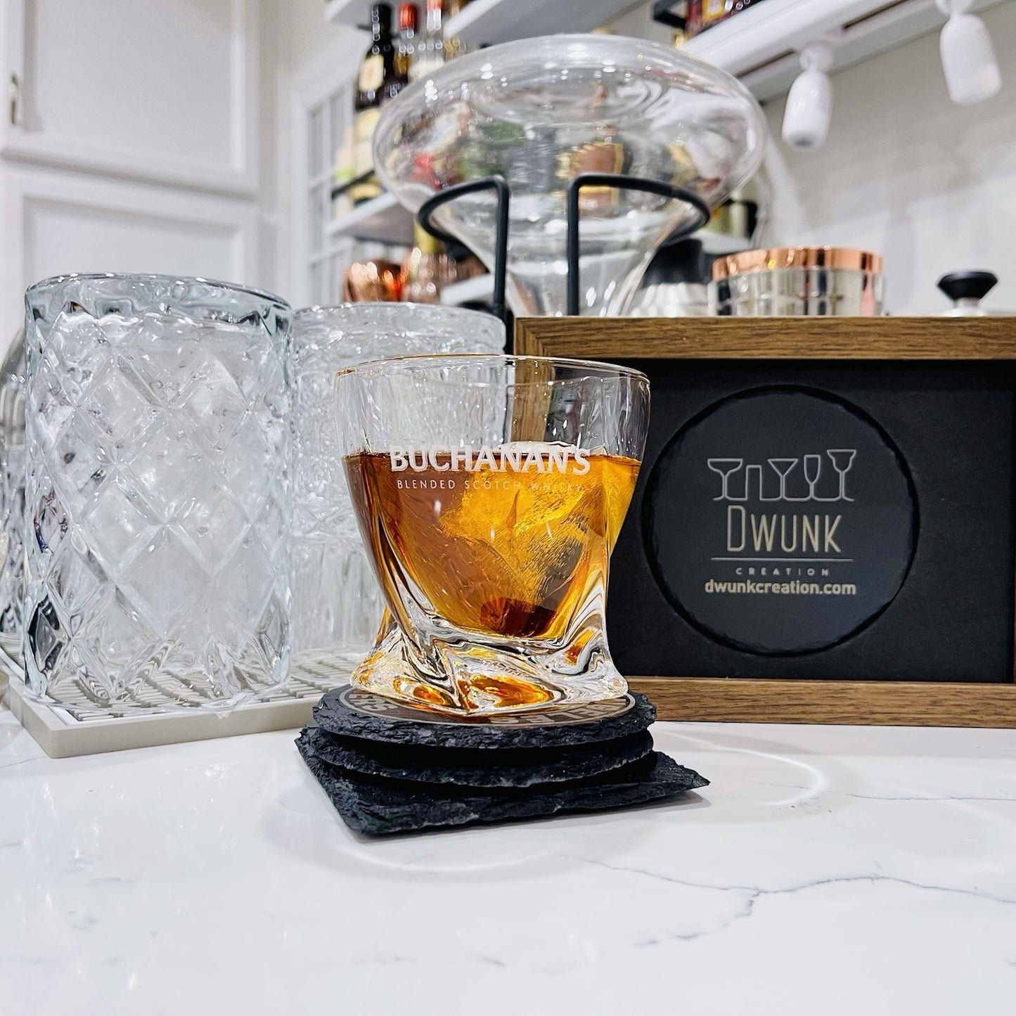 Custom Engraved Buchanan’s Whiskey Glass – 10 oz Twisted Rocks Glass