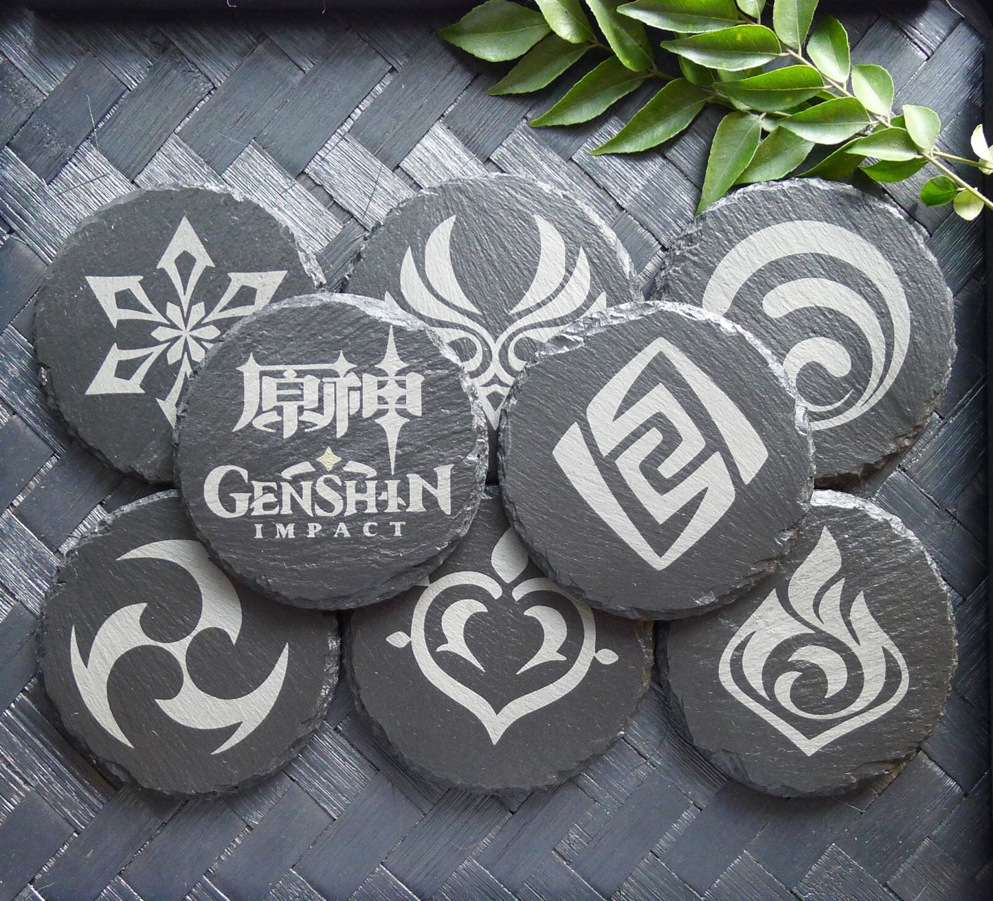Genshin Impact Archon Slate Coaster Set of 8 Elemental Inspired Gaming Gear