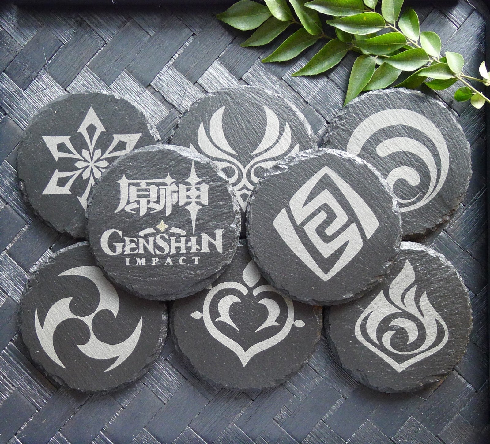 Genshin Impact Archon Slate Coaster Set of 8 Elemental Inspired Gaming Gear