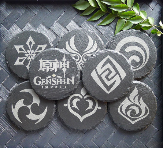 Genshin Impact Archon Slate Coaster Set of 8 Elemental Inspired Gaming Gear