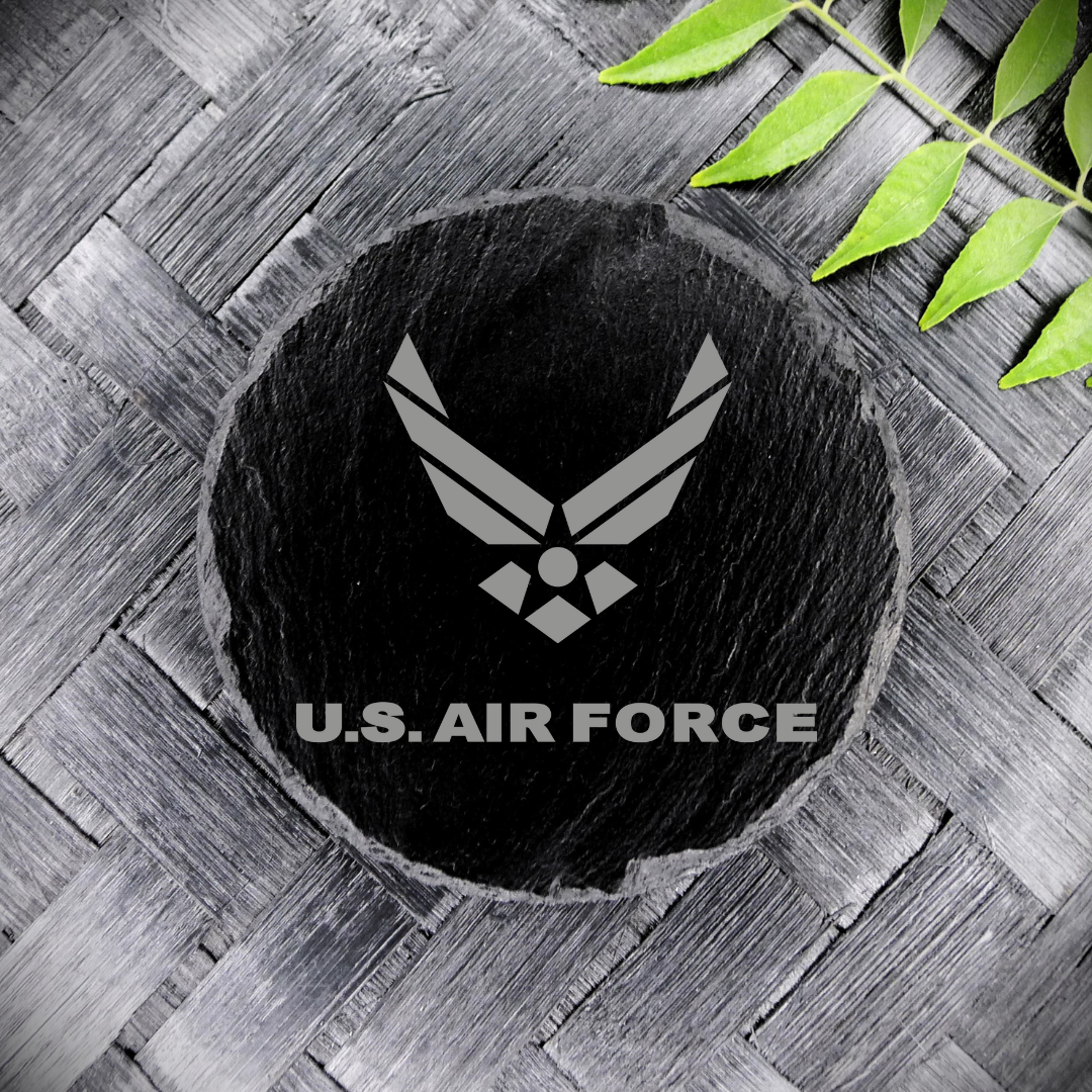 Custom Engraved U.S. Air Force Slate Coaster – 4" Round Drink Coaster