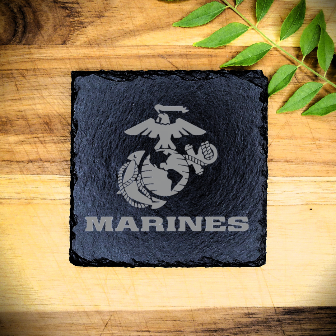 Custom Engraved U.S. Marines Slate Coaster – 4" Square Drink Coaster