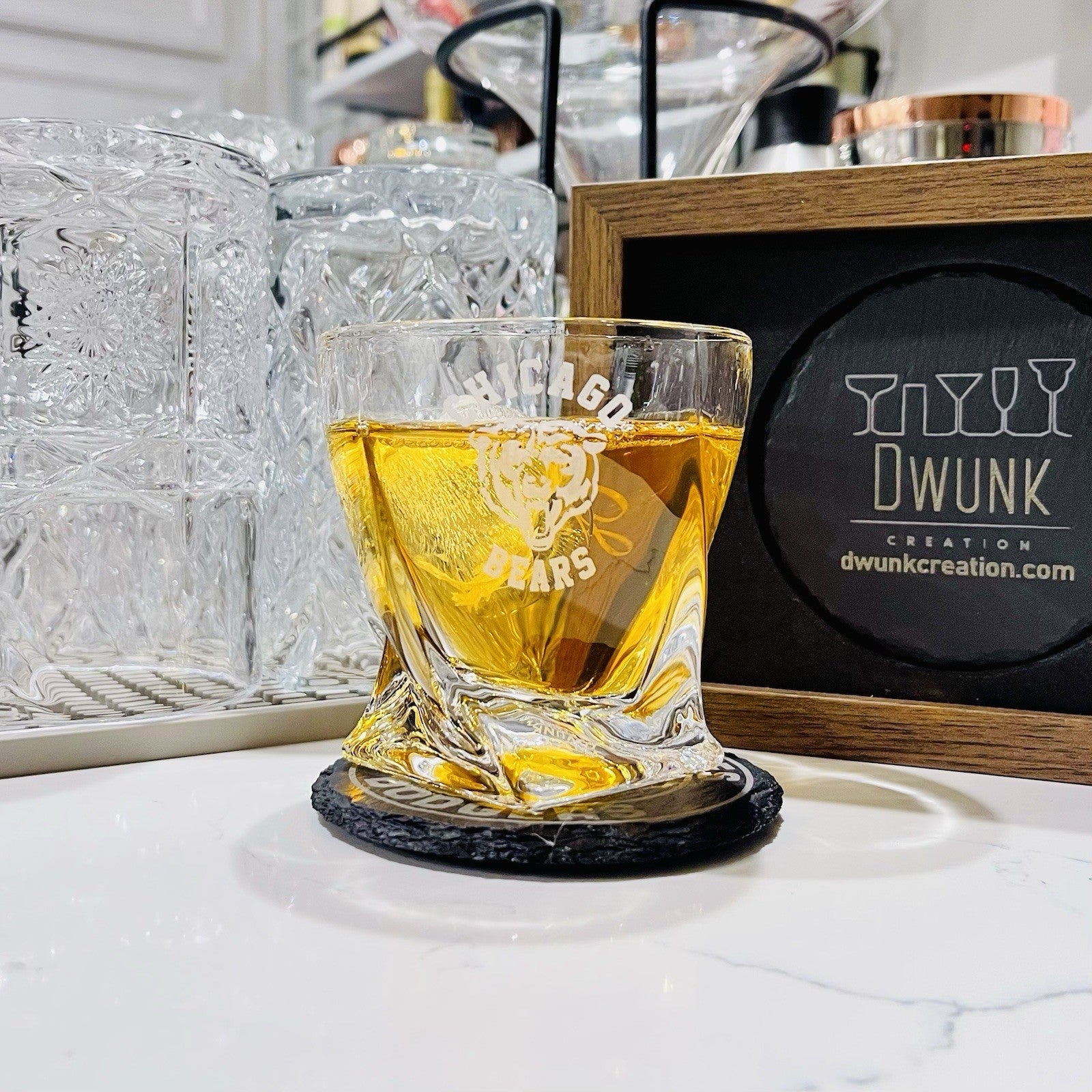 Custom Engraved Chicago Bears Whiskey Glass – 10 oz Twisted Rocks Glass
