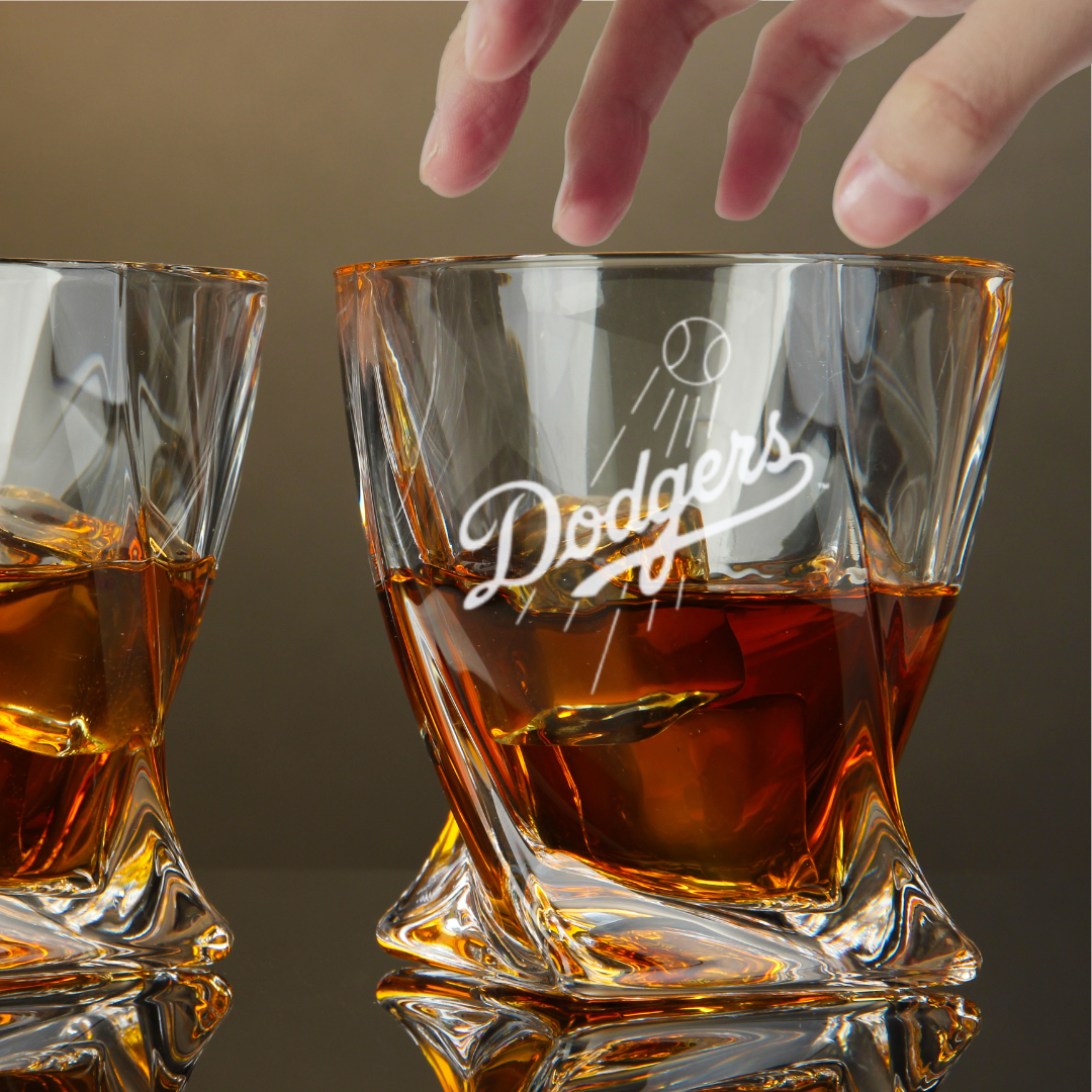 Custom Engraved Los Angeles Dodgers Whiskey Glass – 10 oz Twisted Rocks Glass