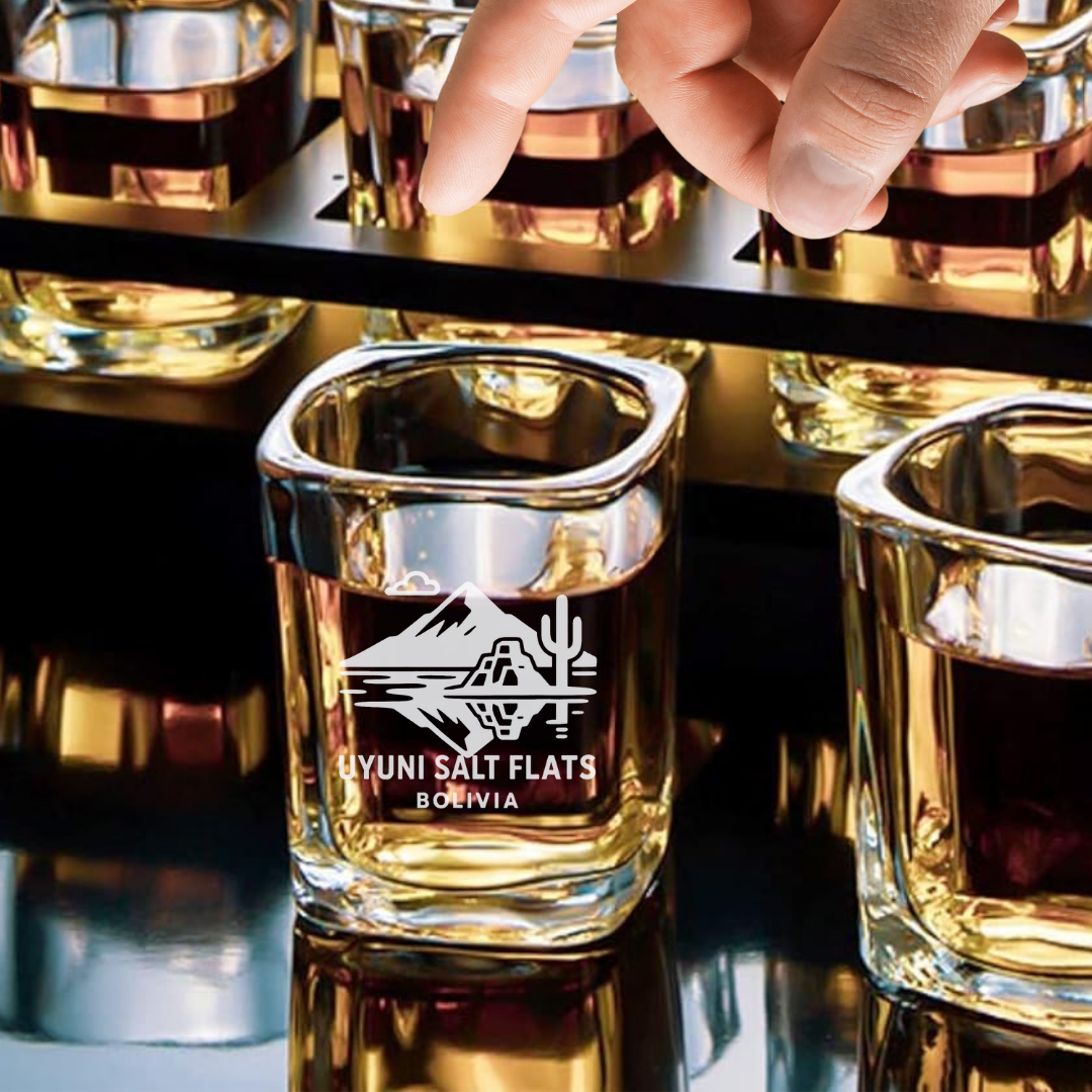 Custom Engraved Uyuni Salt Flats Shot Glass – 2.2 oz Square Glass