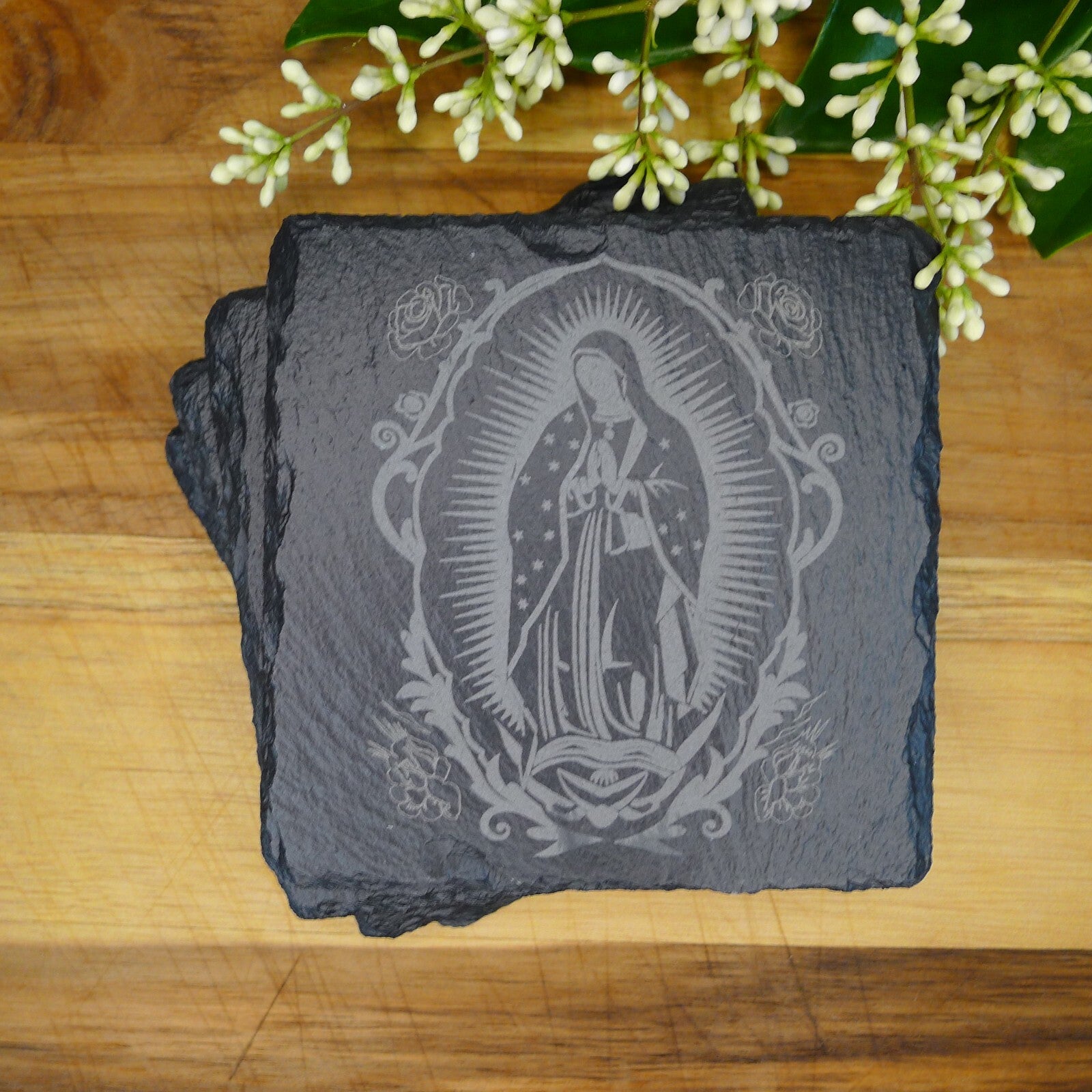 Virgencita de Guadalupe Slate Coaster  Set of 4 Lady of Guadalupe Slate Coaster