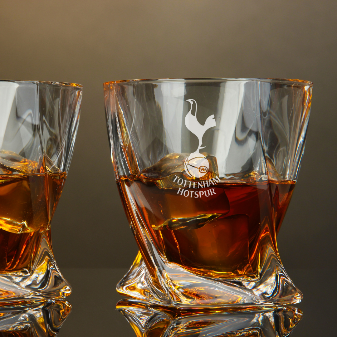 Custom Engraved Tottenham Hotspur Whiskey Glass – 10 oz Twisted Rocks Glass