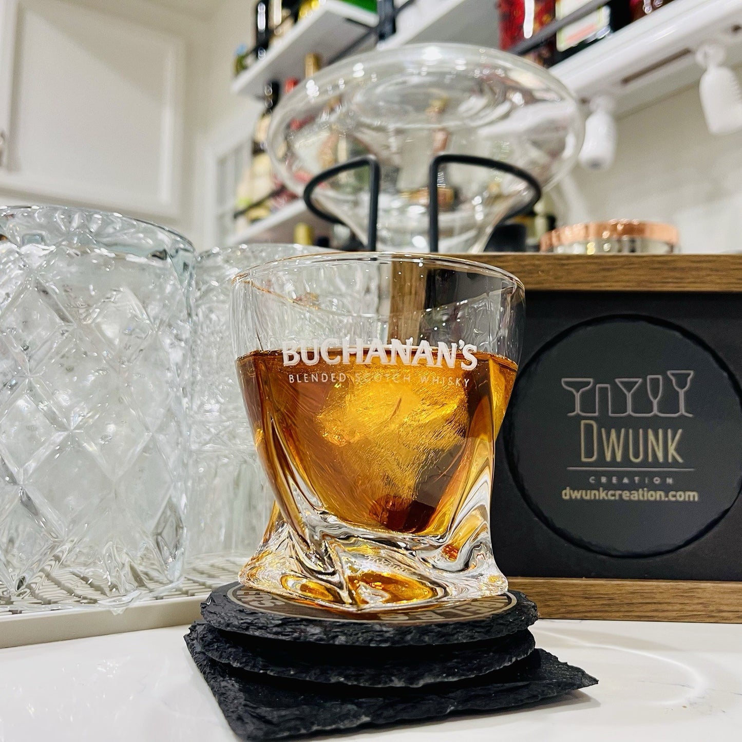 Custom Engraved Buchanan’s Whiskey Glass – 10 oz Twisted Rocks Glass