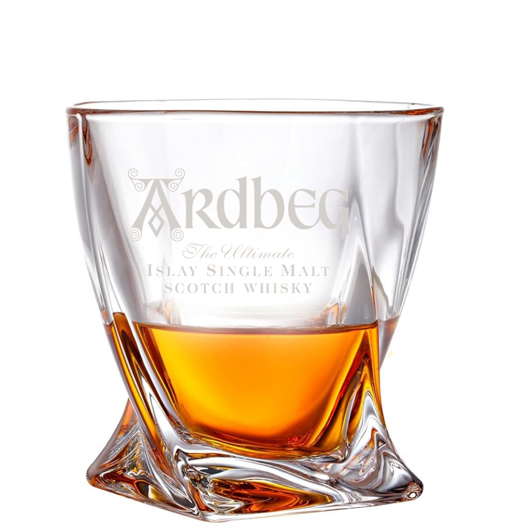 Ardbeg Twisted Whiskey Glass 10 OZ Old Fashioned Laser Engraved Rock Glass New