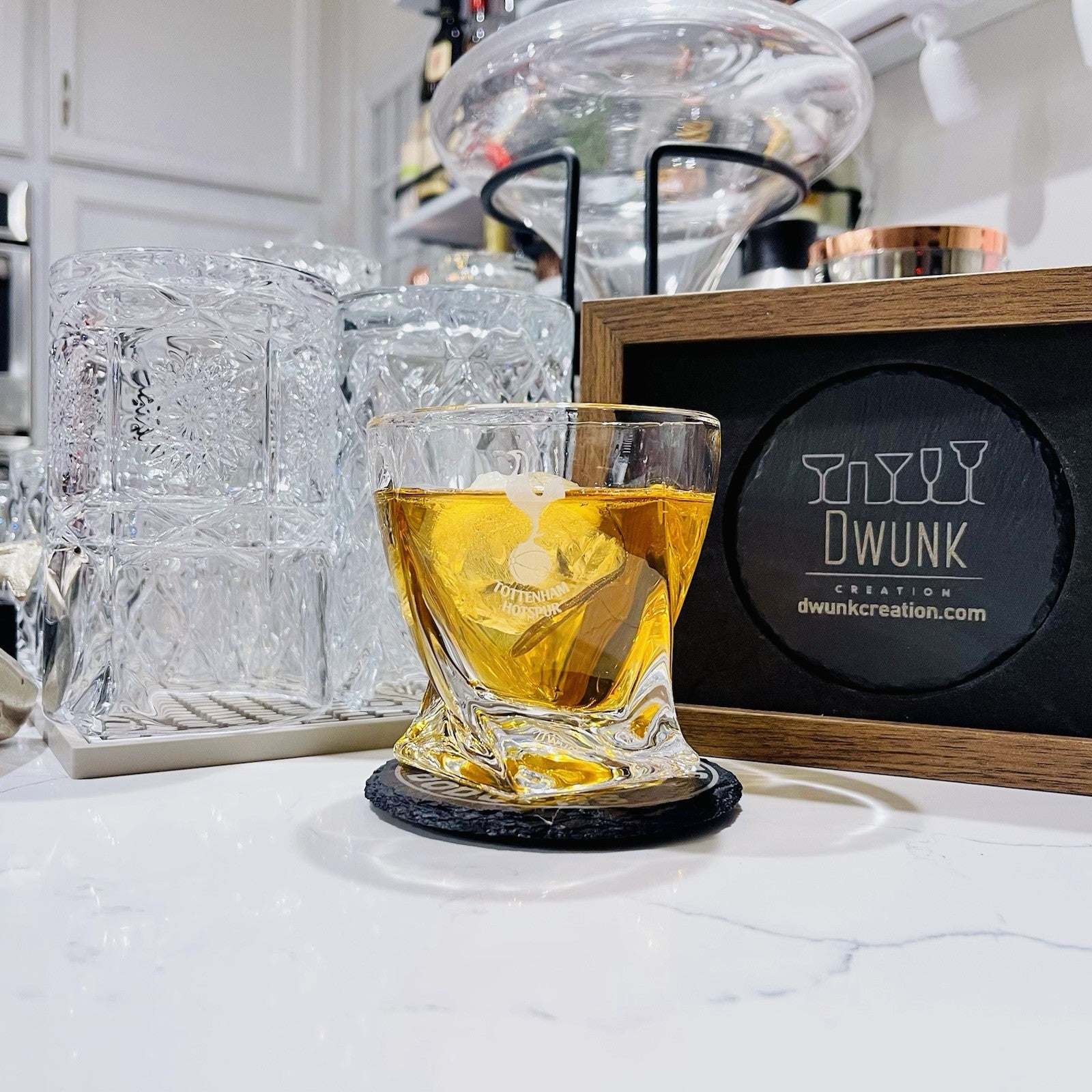 Custom Engraved Tottenham Hotspur Whiskey Glass – 10 oz Twisted Rocks Glass