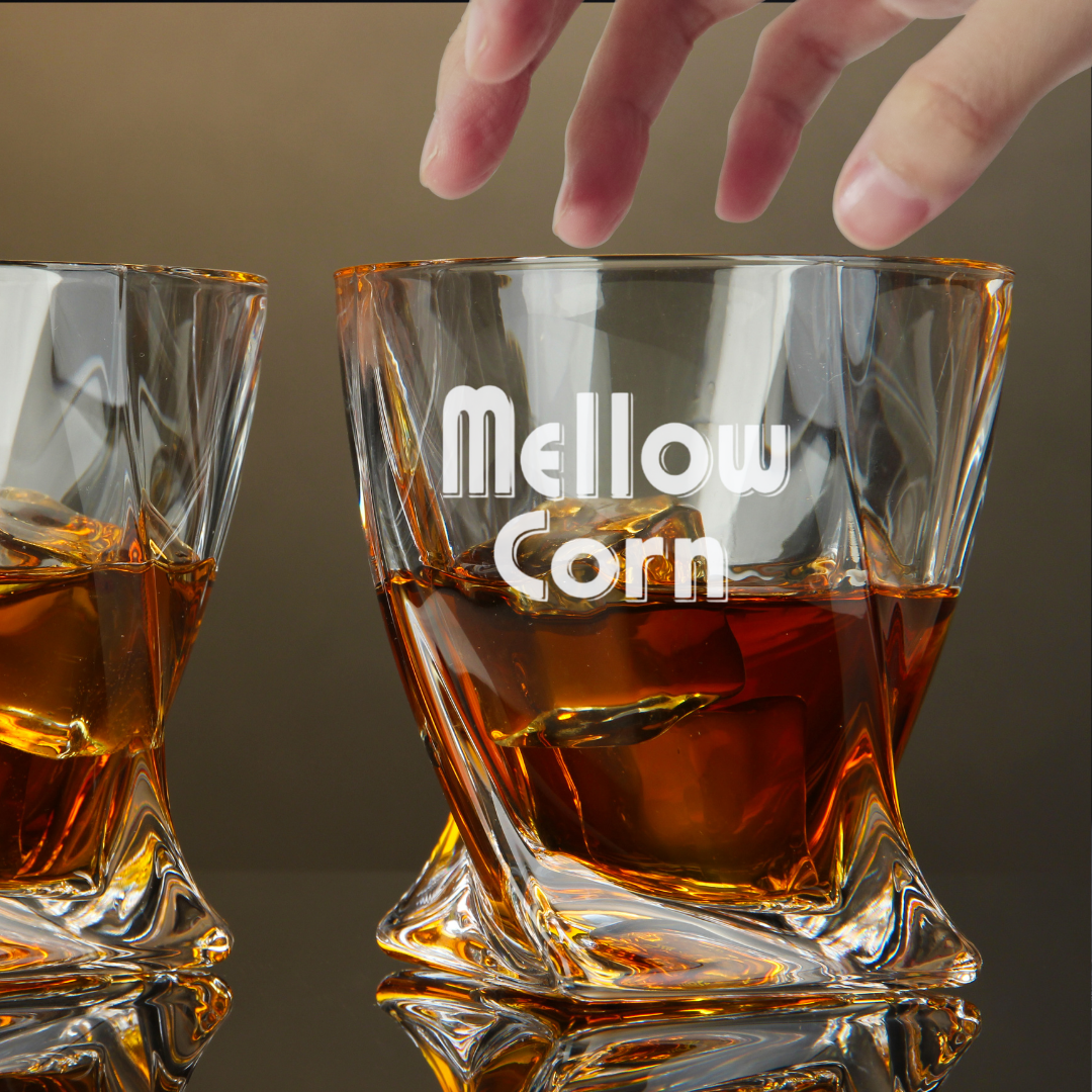 Custom Engraved Mellow Corn Whiskey Glass – 10 oz Twisted Rocks Glass