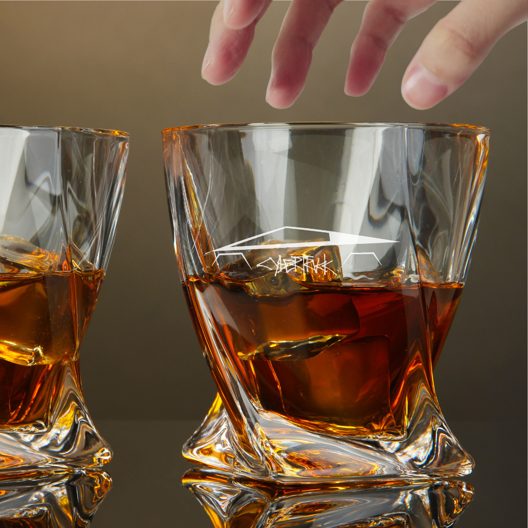 Custom Engraved Cyber Truck Whiskey Glass – 10 oz Twisted Rocks Glass