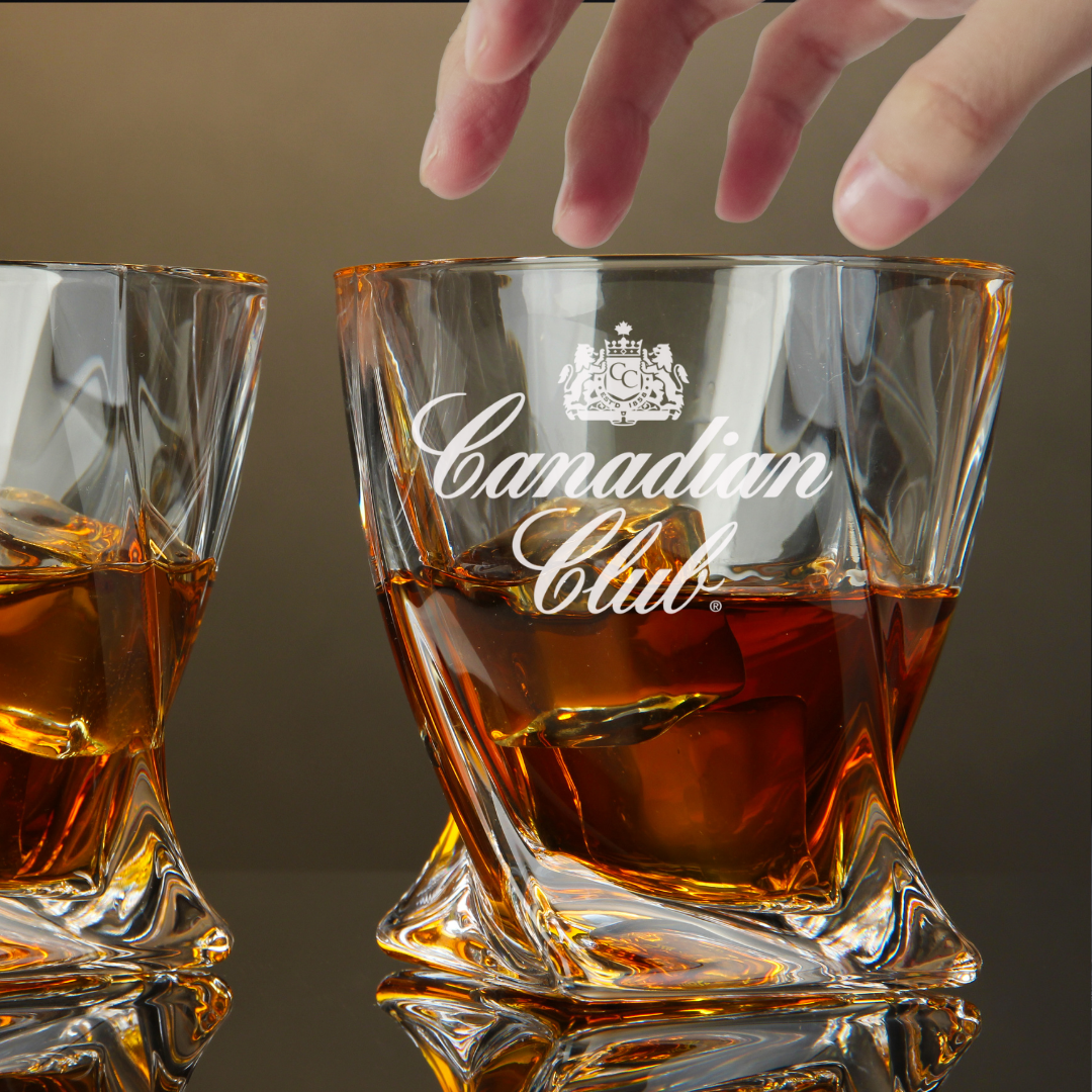 Custom Engraved Canadian Club Whiskey Glass – 10 oz Twisted Rocks Glass