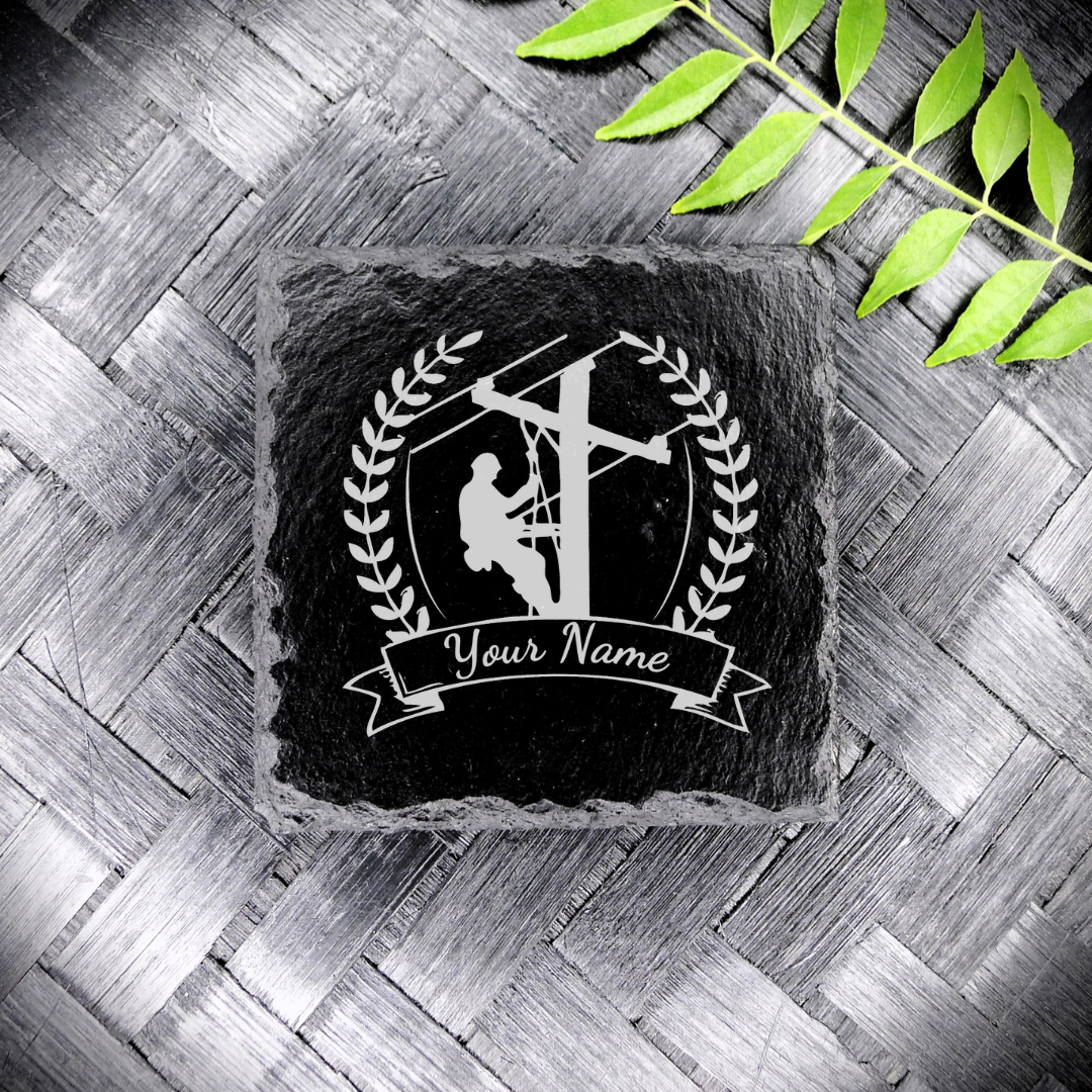 Lineman Slate Coaster Brand New Handcrafted Laser Engraved Square