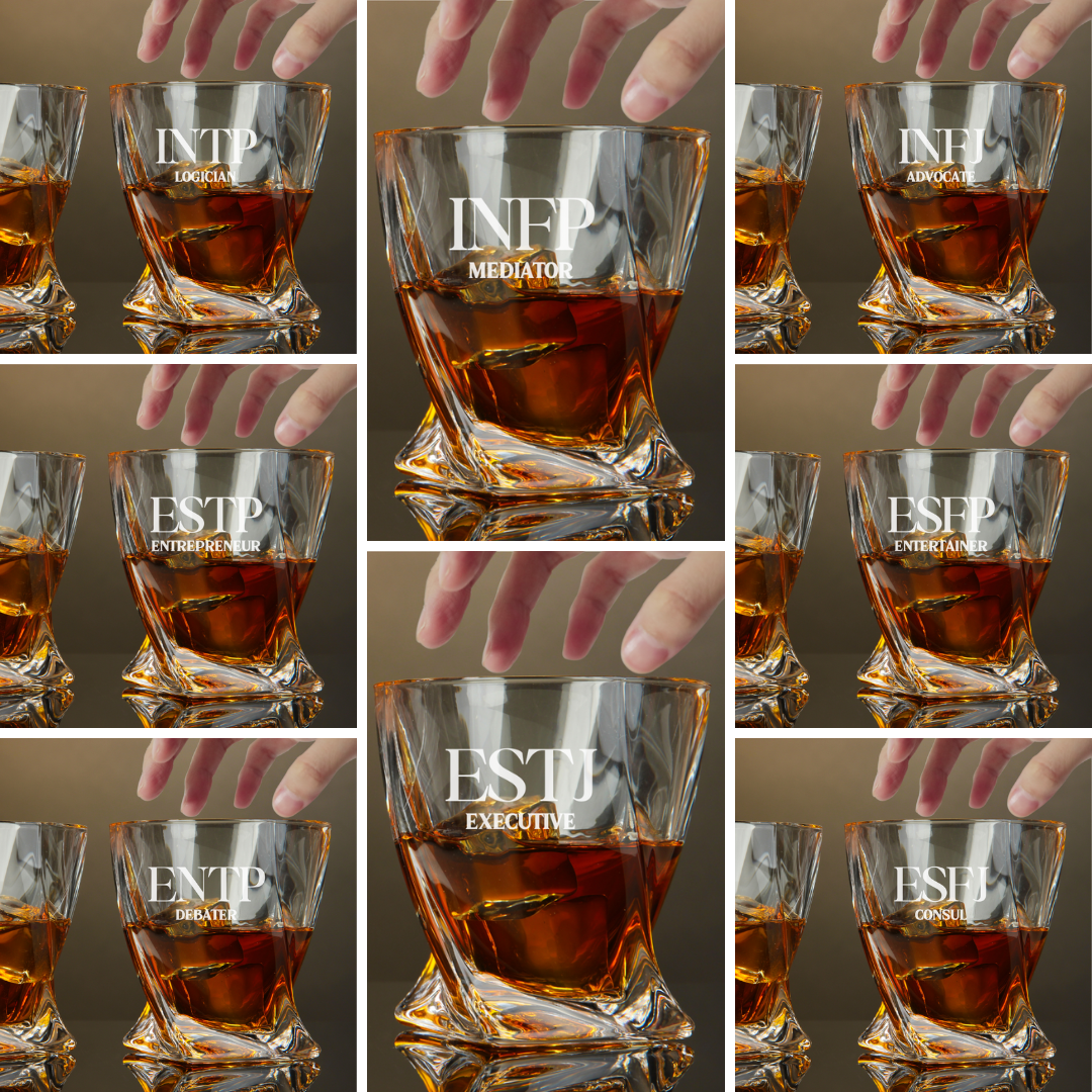 Custom Engraved ENFJ Whiskey Glass – 10 oz Twisted Rocks Glass MBTI