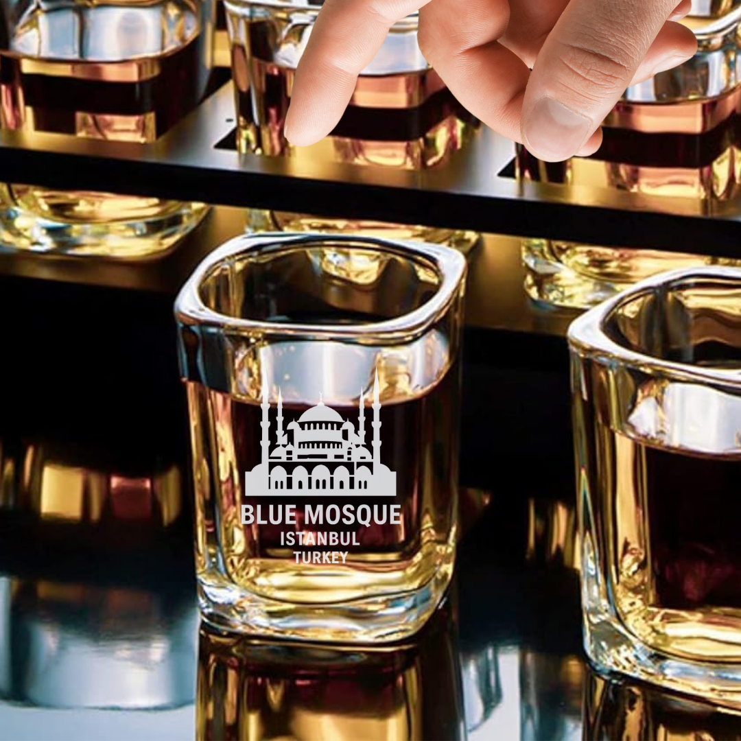 Custom Engraved Blue Mosque Istanbul Turkey Shot Glass – 2.2 oz Square