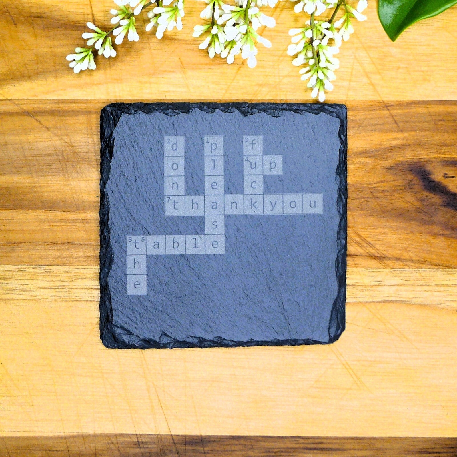 Don't F up the Table Crossword Puzzle Slate Coaster Brand New Hand Made Unique