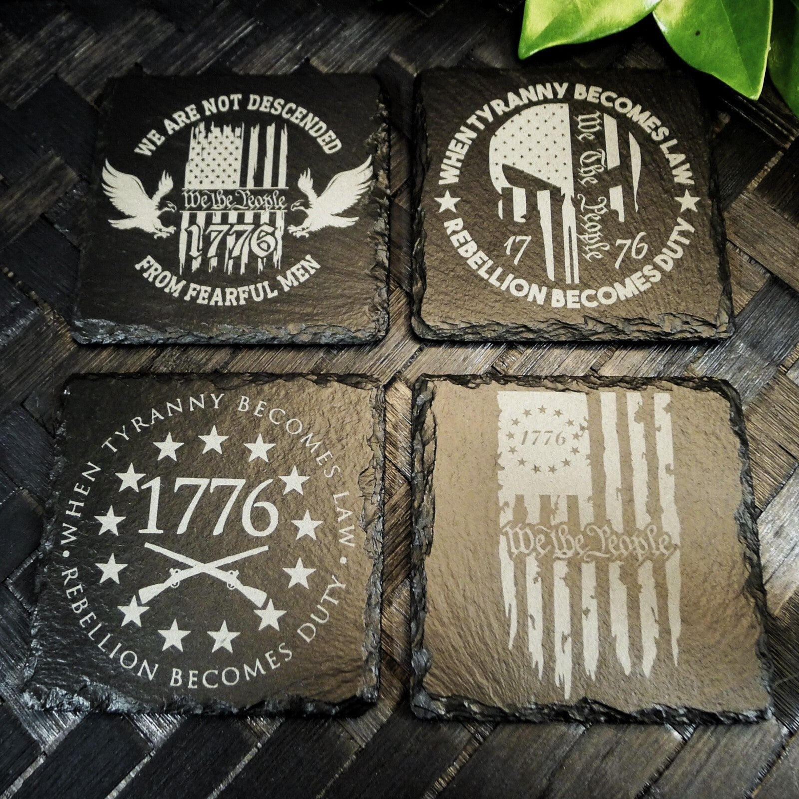 Patriotic 1776 America Flag Slate Coaster Set Brand New Hand Made Laser Engraved