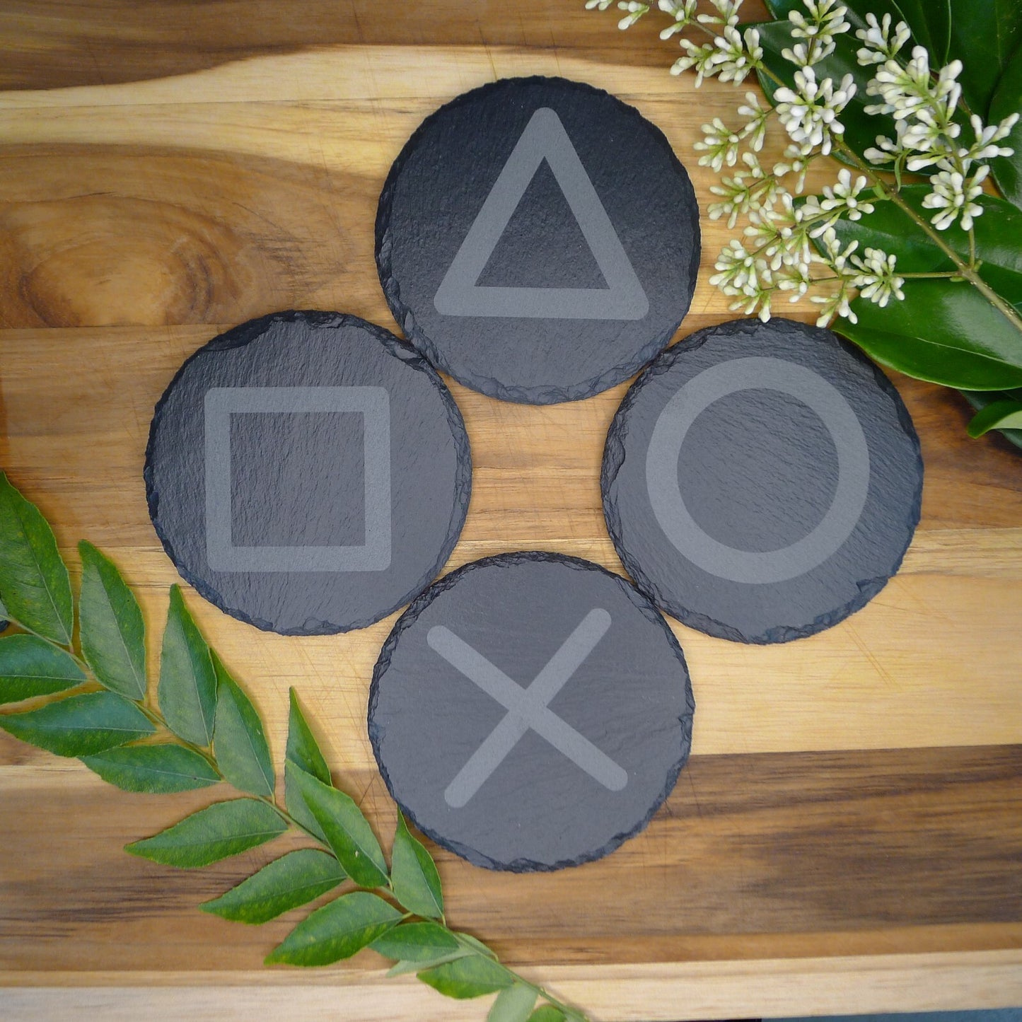 PlayStation Slate Coaster Set Gaming Decor PS5 Inspired Brand New Laser Engraved