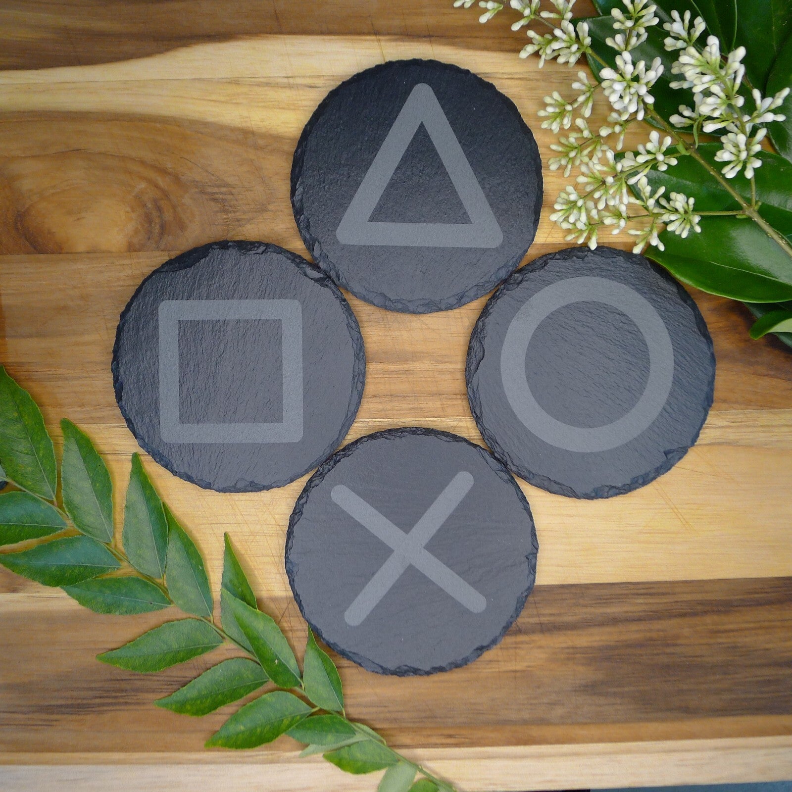 PlayStation Slate Coaster Set Gaming Decor PS5 Inspired Brand New Laser Engraved