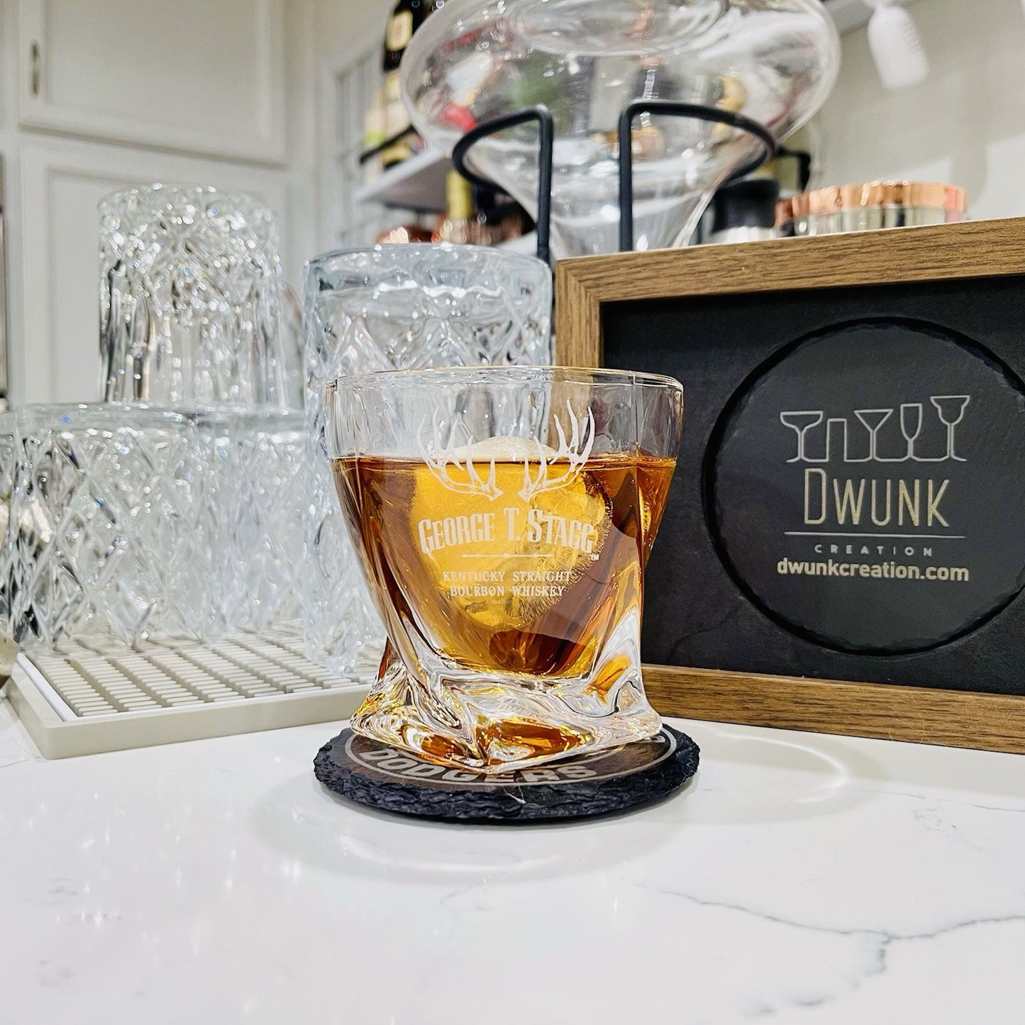 Custom Engraved George T Stagg Whiskey Glass – 10 oz Twisted Rocks Glass